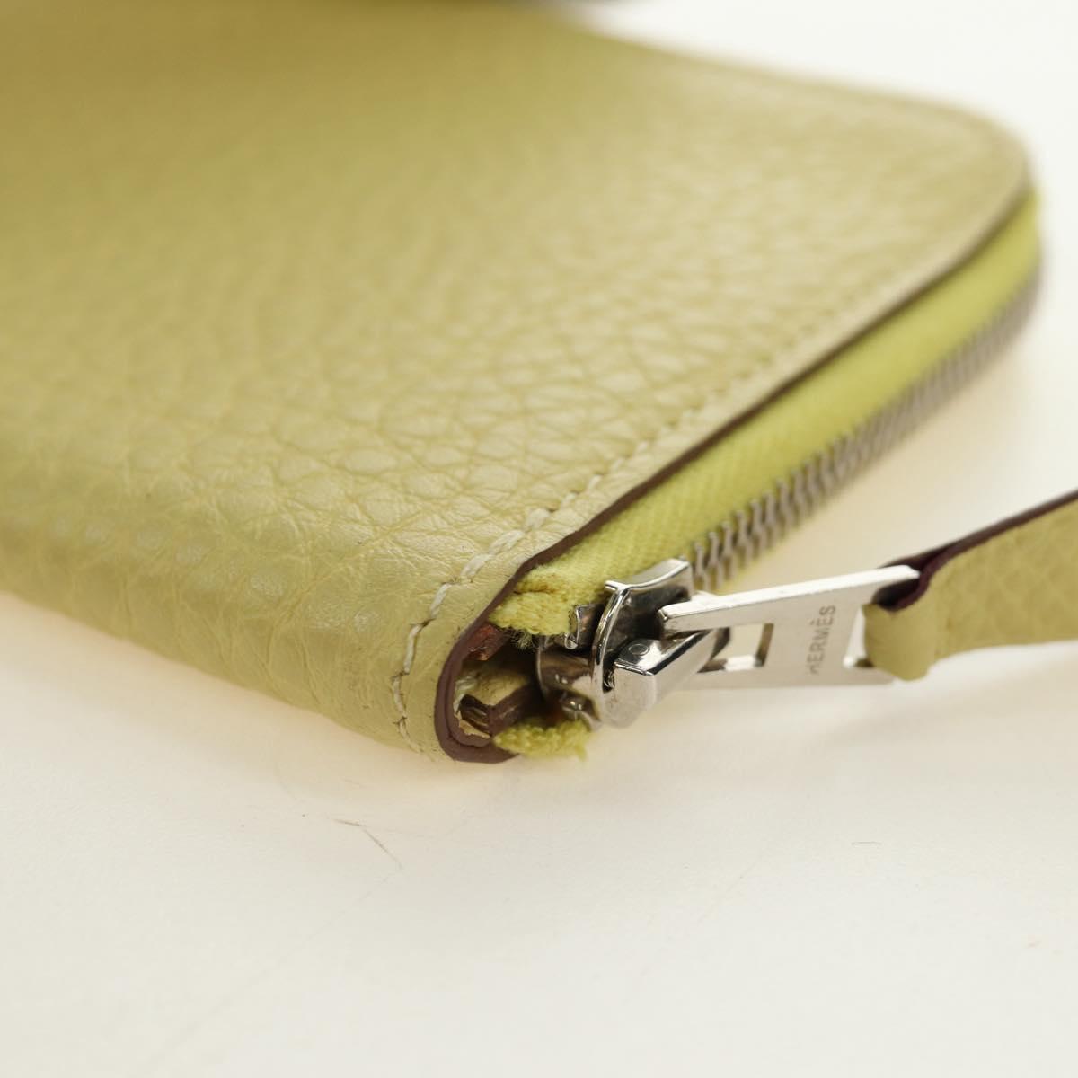 HERMES Coin Purse Taurillon Clemence Leather Yellow Auth 190522M