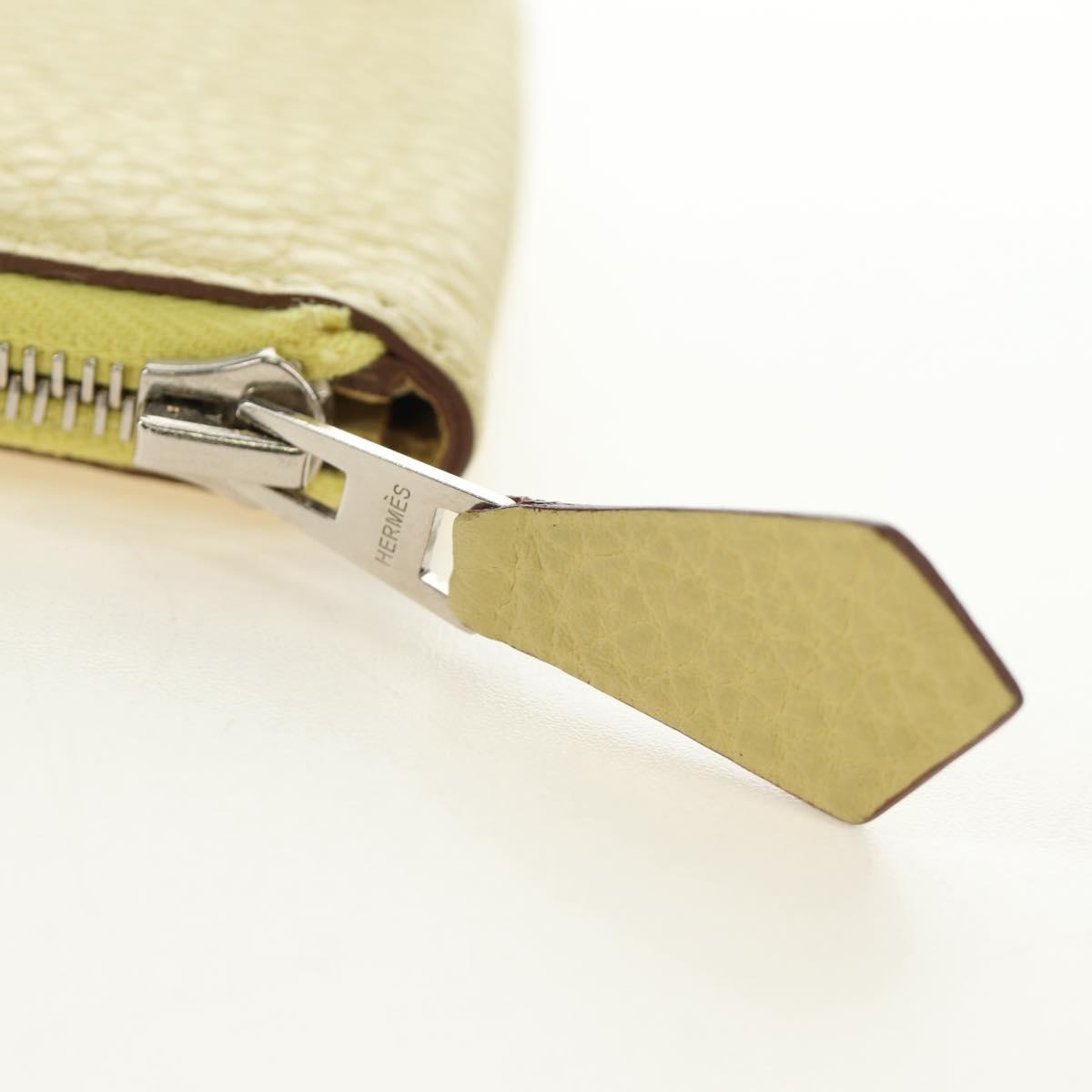 HERMES Coin Purse Taurillon Clemence Leather Yellow Auth 190522M