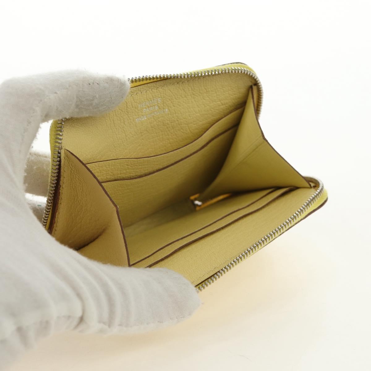 HERMES Coin Purse Taurillon Clemence Leather Yellow Auth 190522M