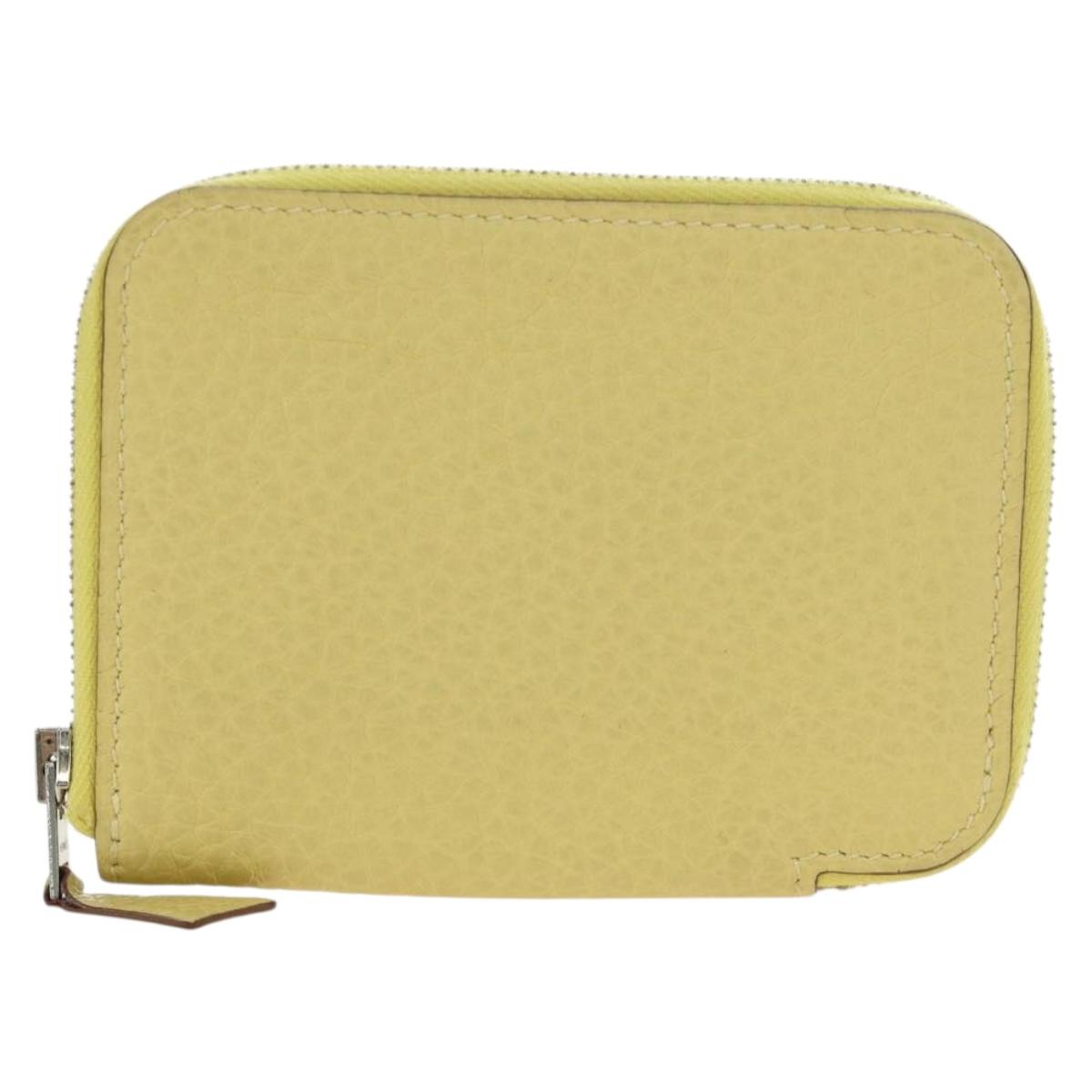 HERMES Coin Purse Taurillon Clemence Leather Yellow Auth 190522M