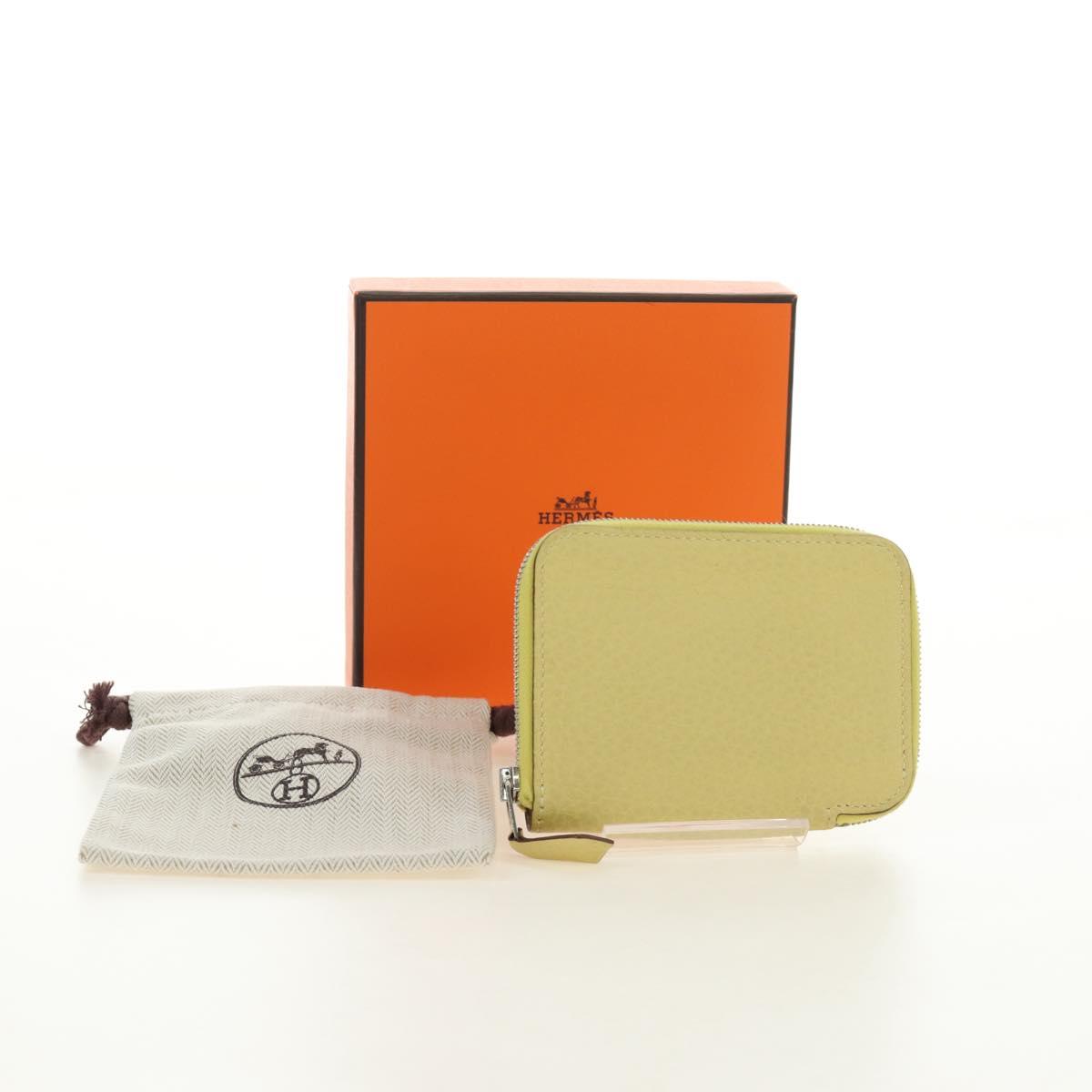 HERMES Coin Purse Taurillon Clemence Leather Yellow Auth 190522M