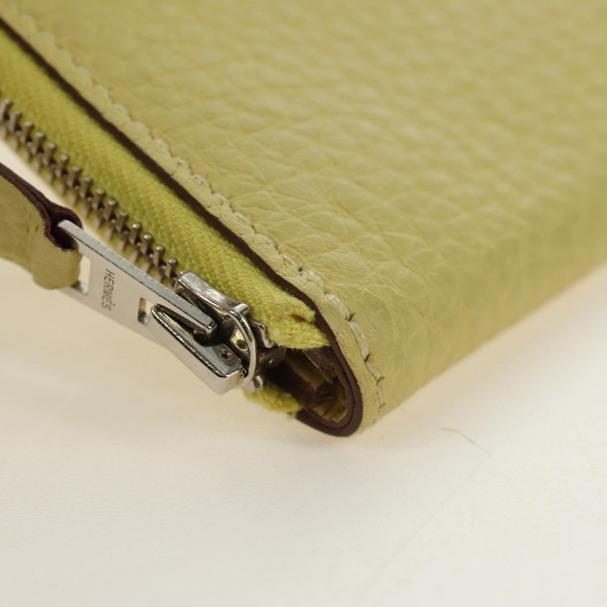 HERMES Coin Purse Taurillon Clemence Leather Yellow Auth 190522M