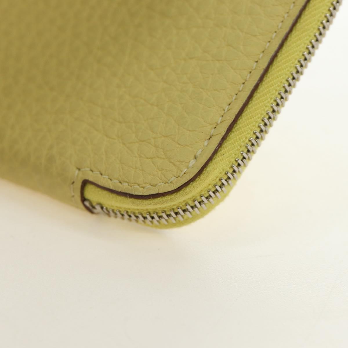 HERMES Coin Purse Taurillon Clemence Leather Yellow Auth 190522M