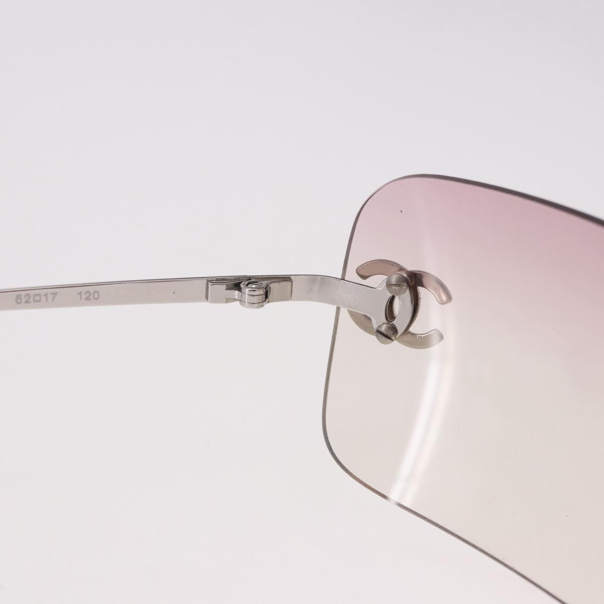CHANEL COCO Mark Rimless Sunglasses Metal Purple Silver CC Auth 190524M