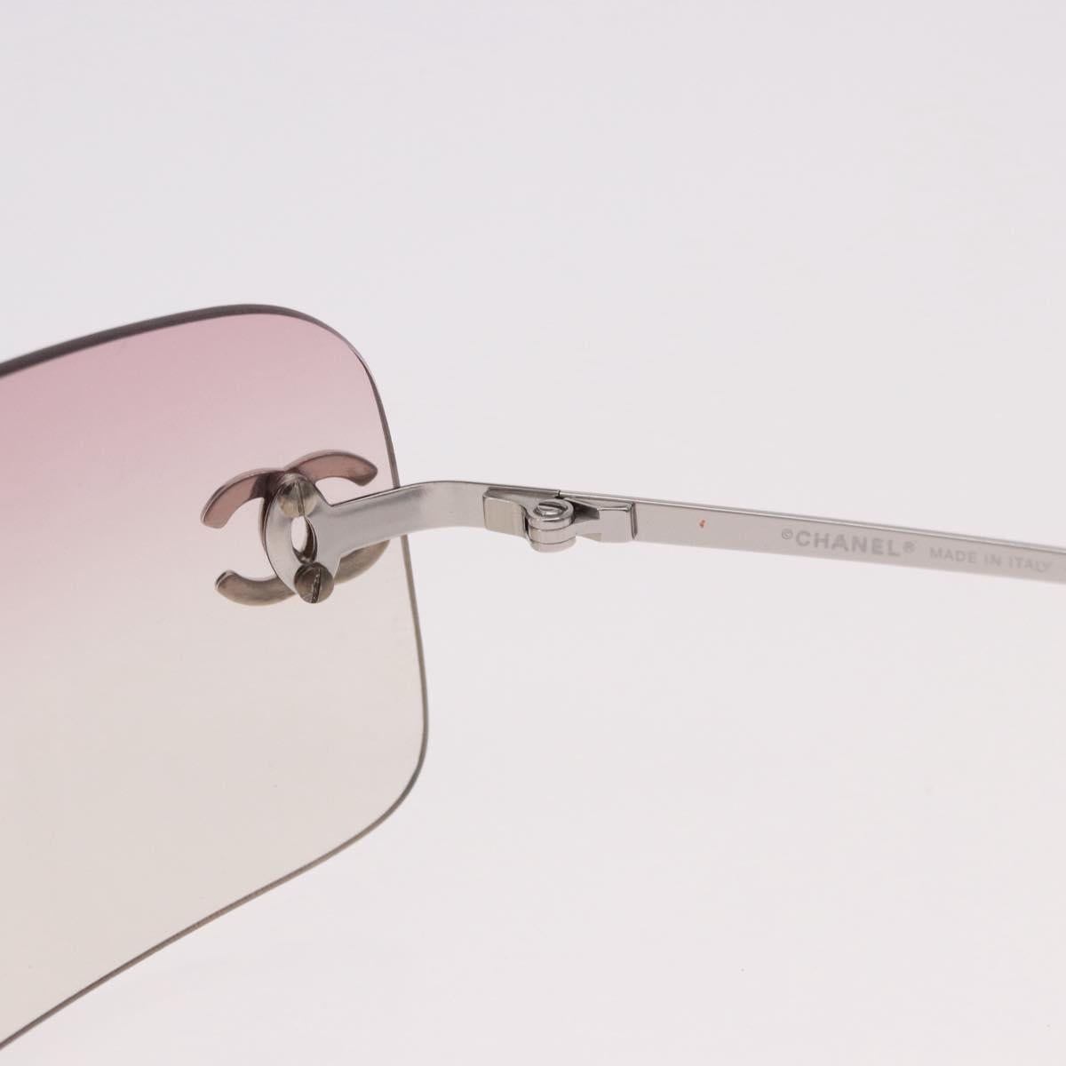 CHANEL COCO Mark Rimless Sunglasses Metal Purple Silver CC Auth 190524M