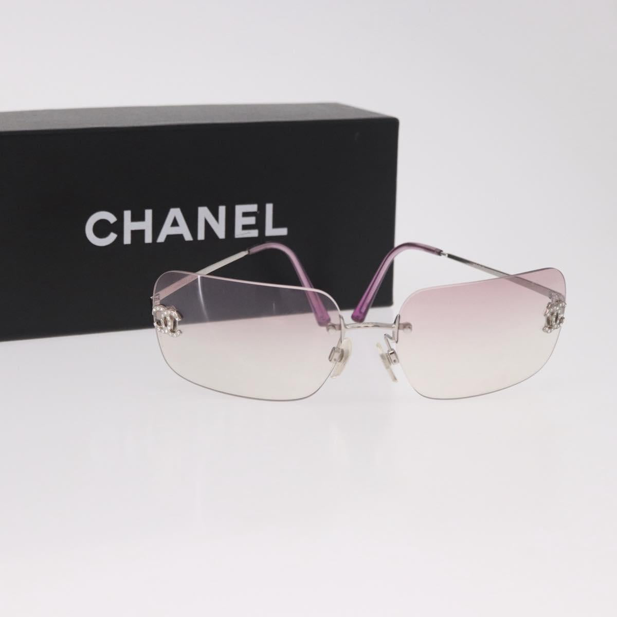 CHANEL COCO Mark Rimless Sunglasses Metal Purple Silver CC Auth 190524M