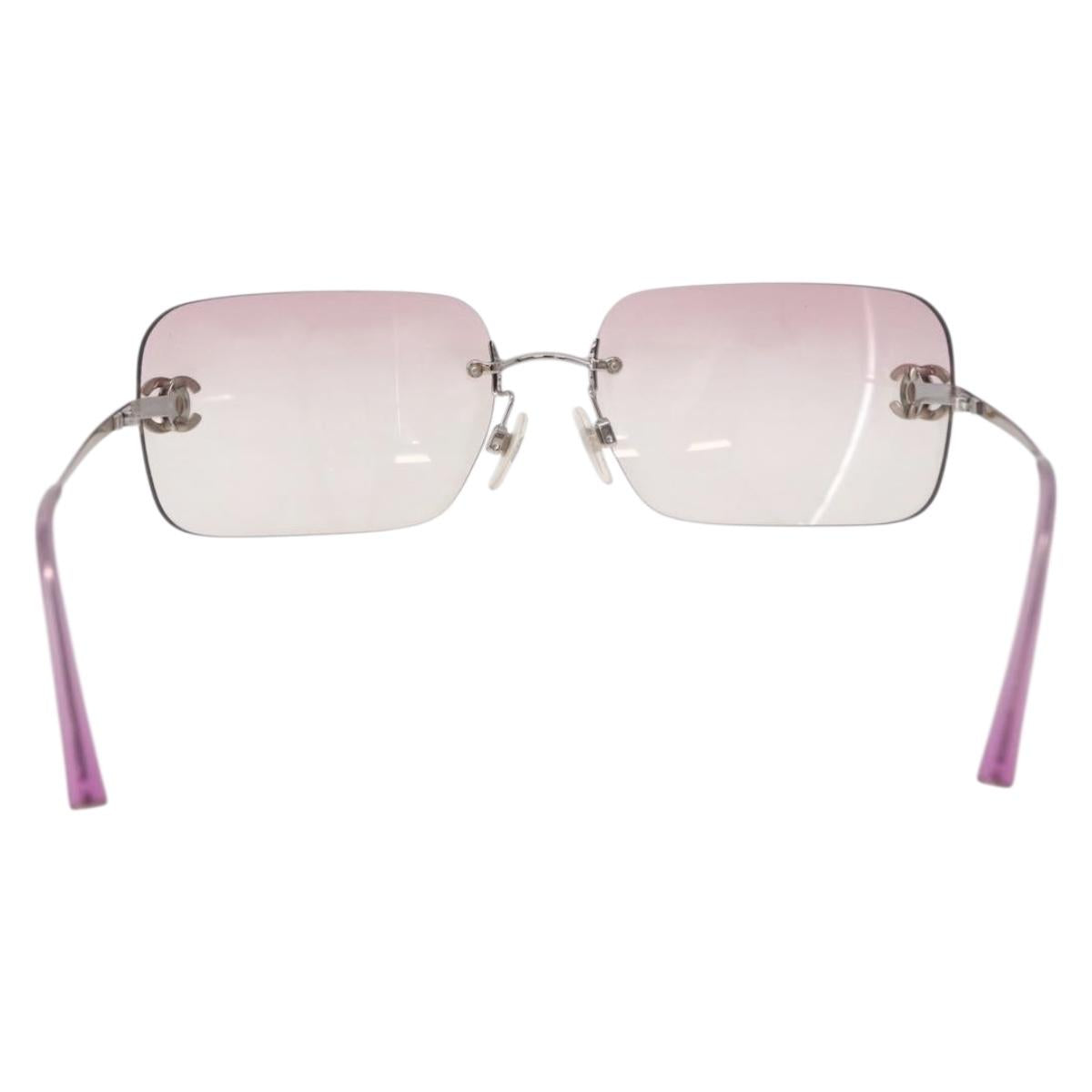 CHANEL COCO Mark Rimless Sunglasses Metal Purple Silver CC Auth 190524M