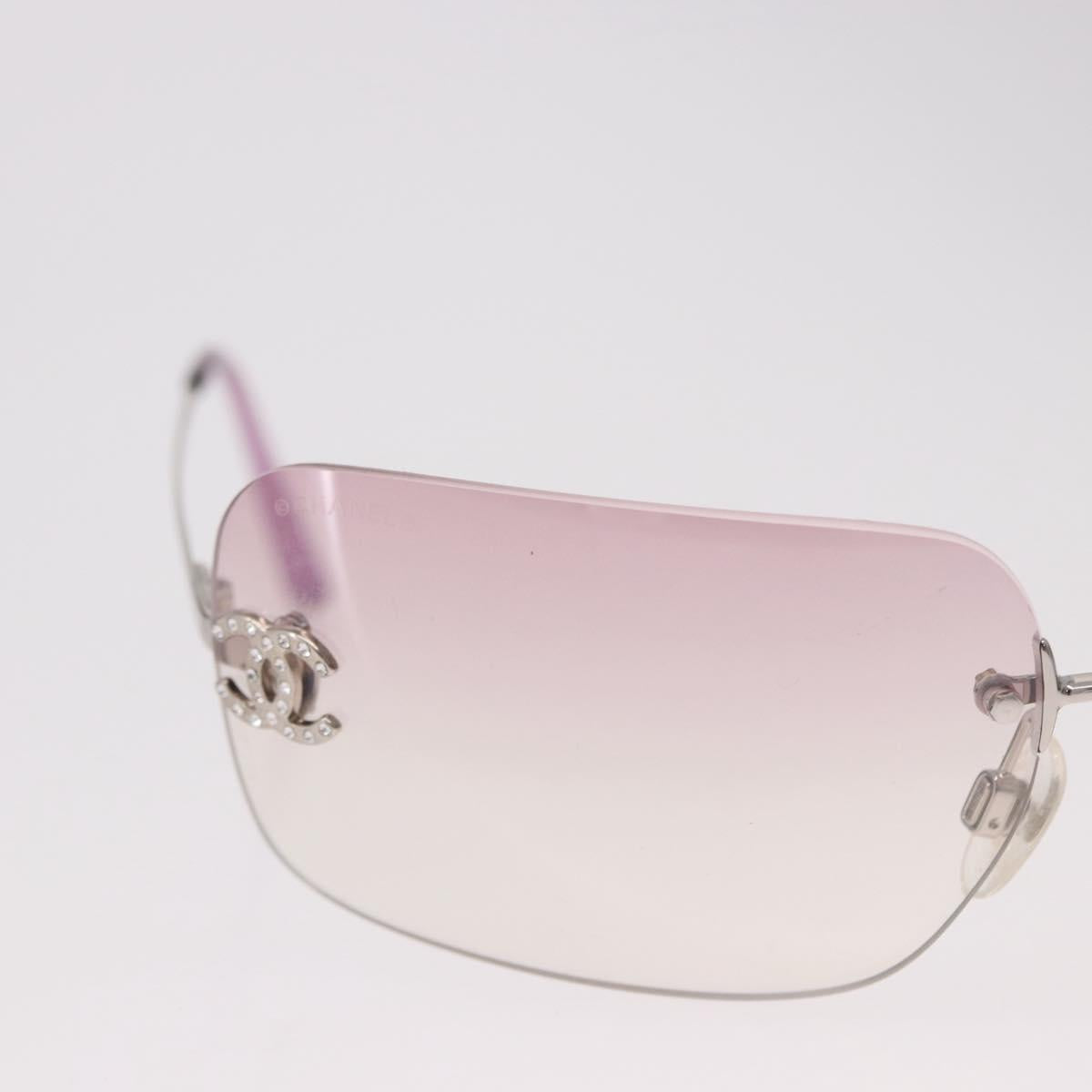 CHANEL COCO Mark Rimless Sunglasses Metal Purple Silver CC Auth 190524M