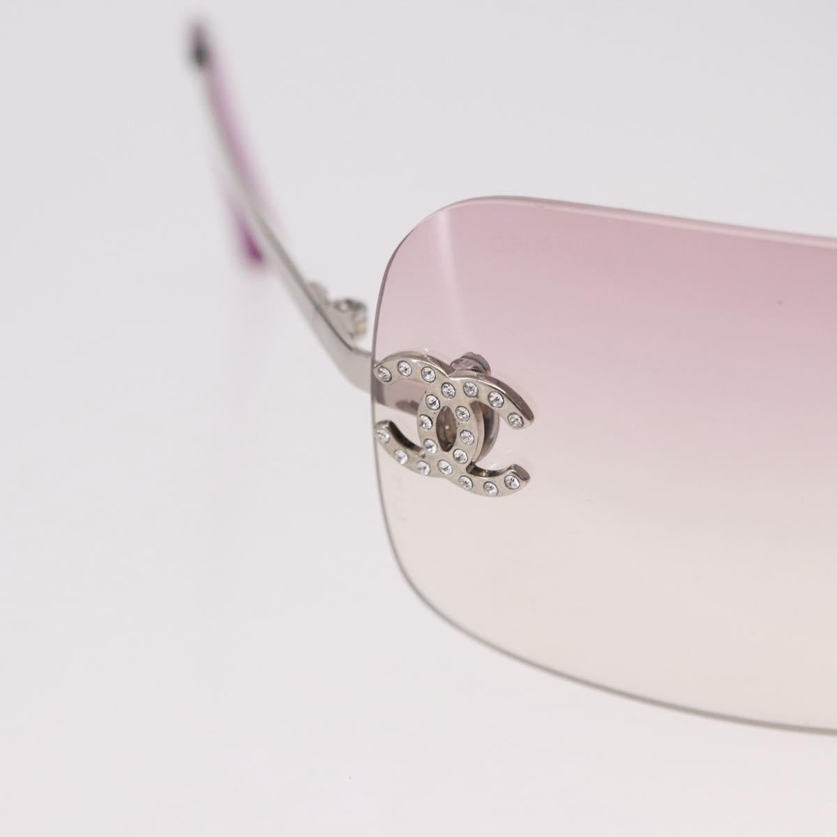 CHANEL COCO Mark Rimless Sunglasses Metal Purple Silver CC Auth 190524M