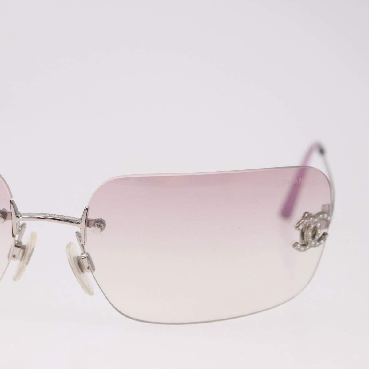 CHANEL COCO Mark Rimless Sunglasses Metal Purple Silver CC Auth 190524M