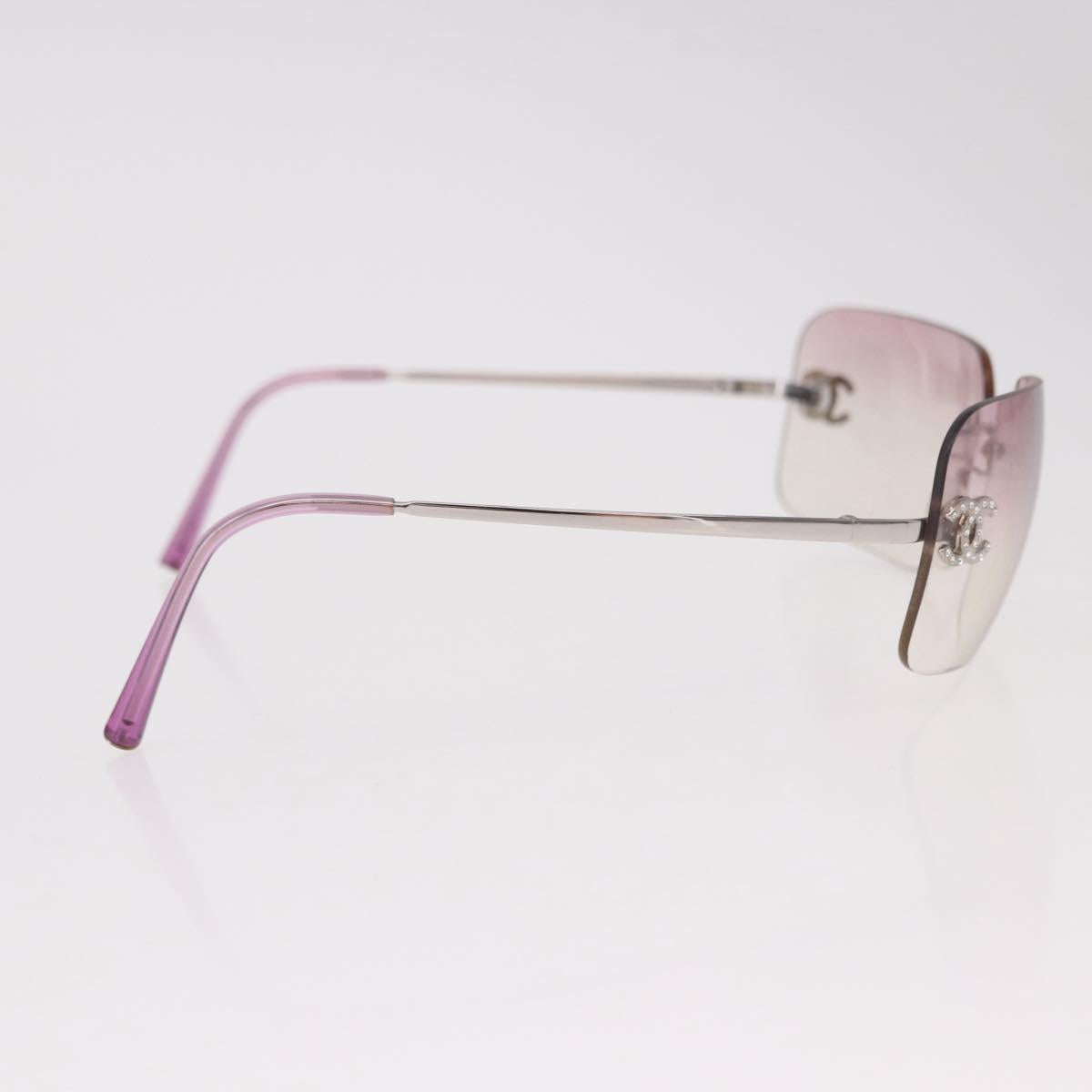 CHANEL COCO Mark Rimless Sunglasses Metal Purple Silver CC Auth 190524M