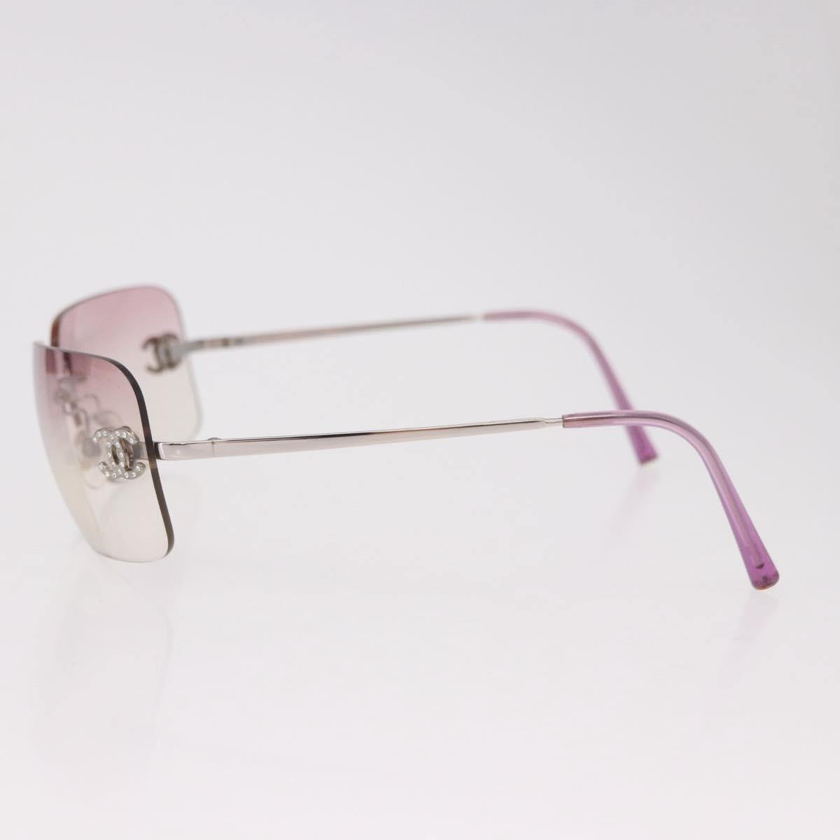 CHANEL COCO Mark Rimless Sunglasses Metal Purple Silver CC Auth 190524M