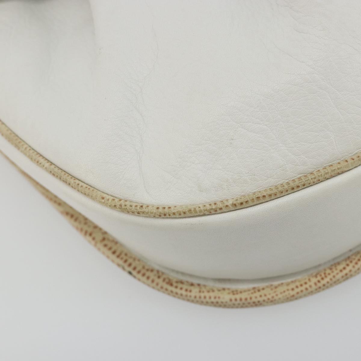 CELINE Horse Carriage Shoulder Bag Leather White Gold Auth 190525A