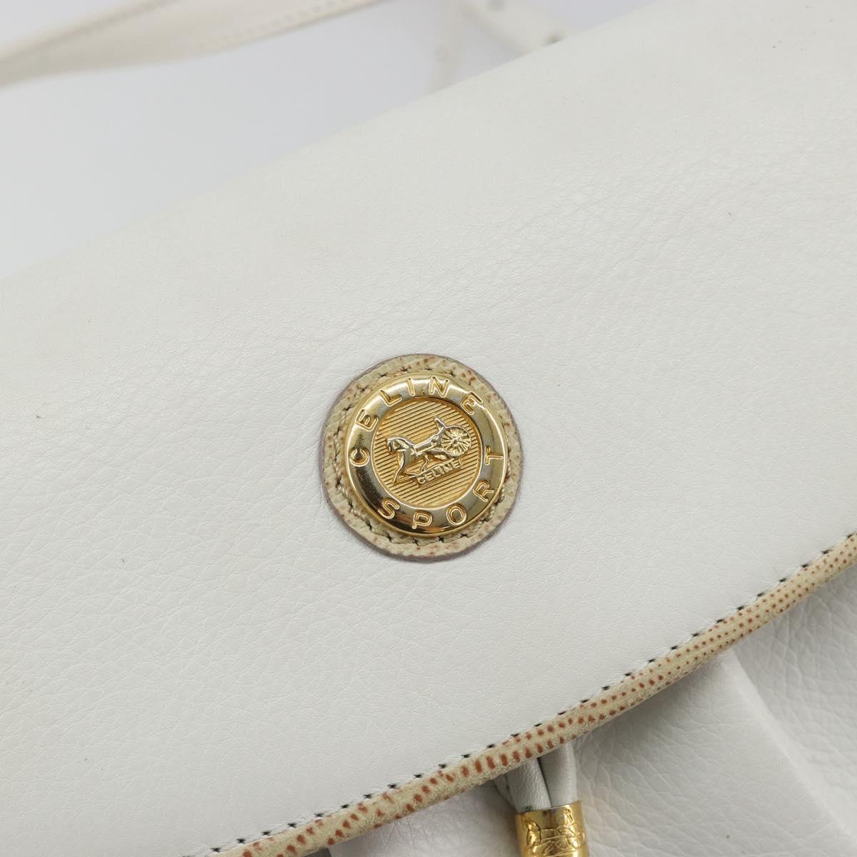 CELINE Horse Carriage Shoulder Bag Leather White Gold Auth 190525A