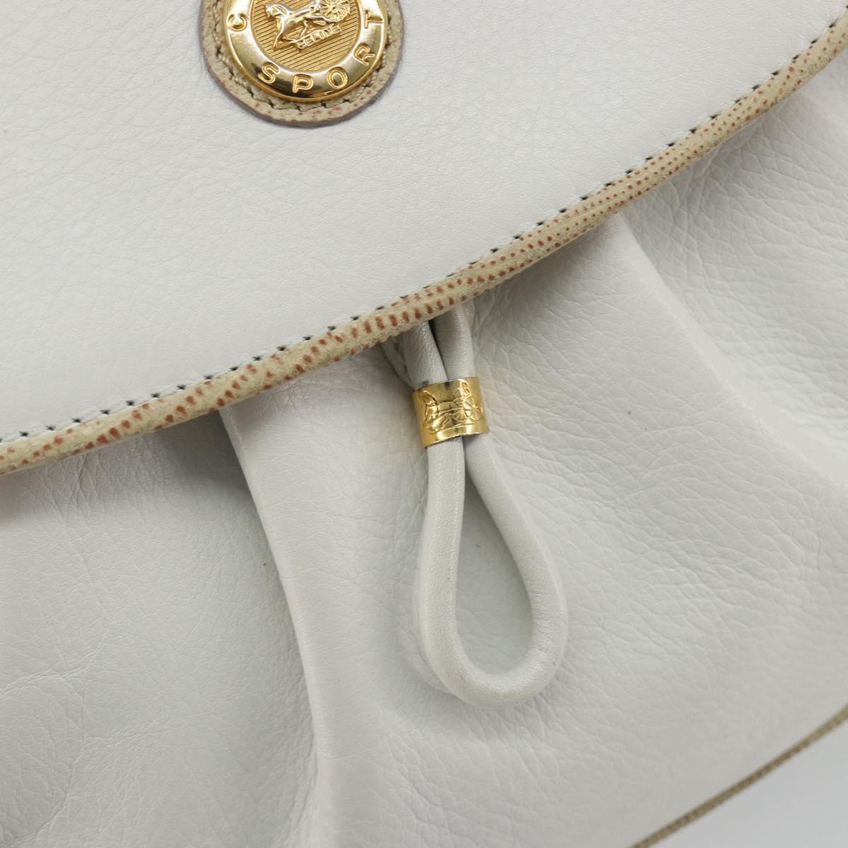 CELINE Horse Carriage Shoulder Bag Leather White Gold Auth 190525A