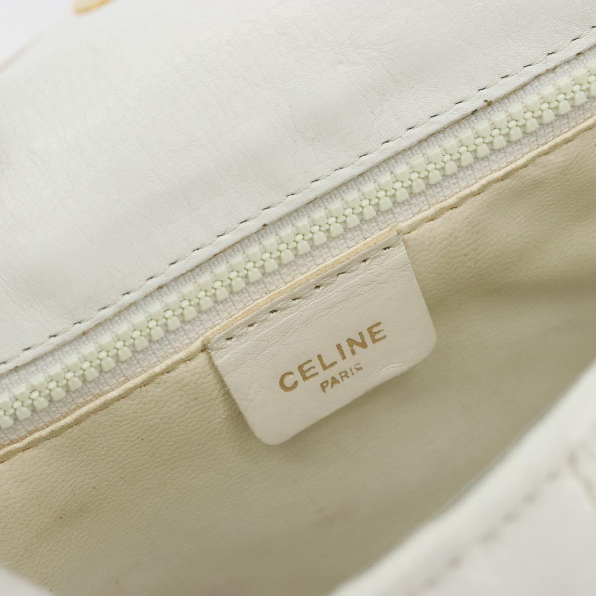 CELINE Horse Carriage Shoulder Bag Leather White Gold Auth 190525A
