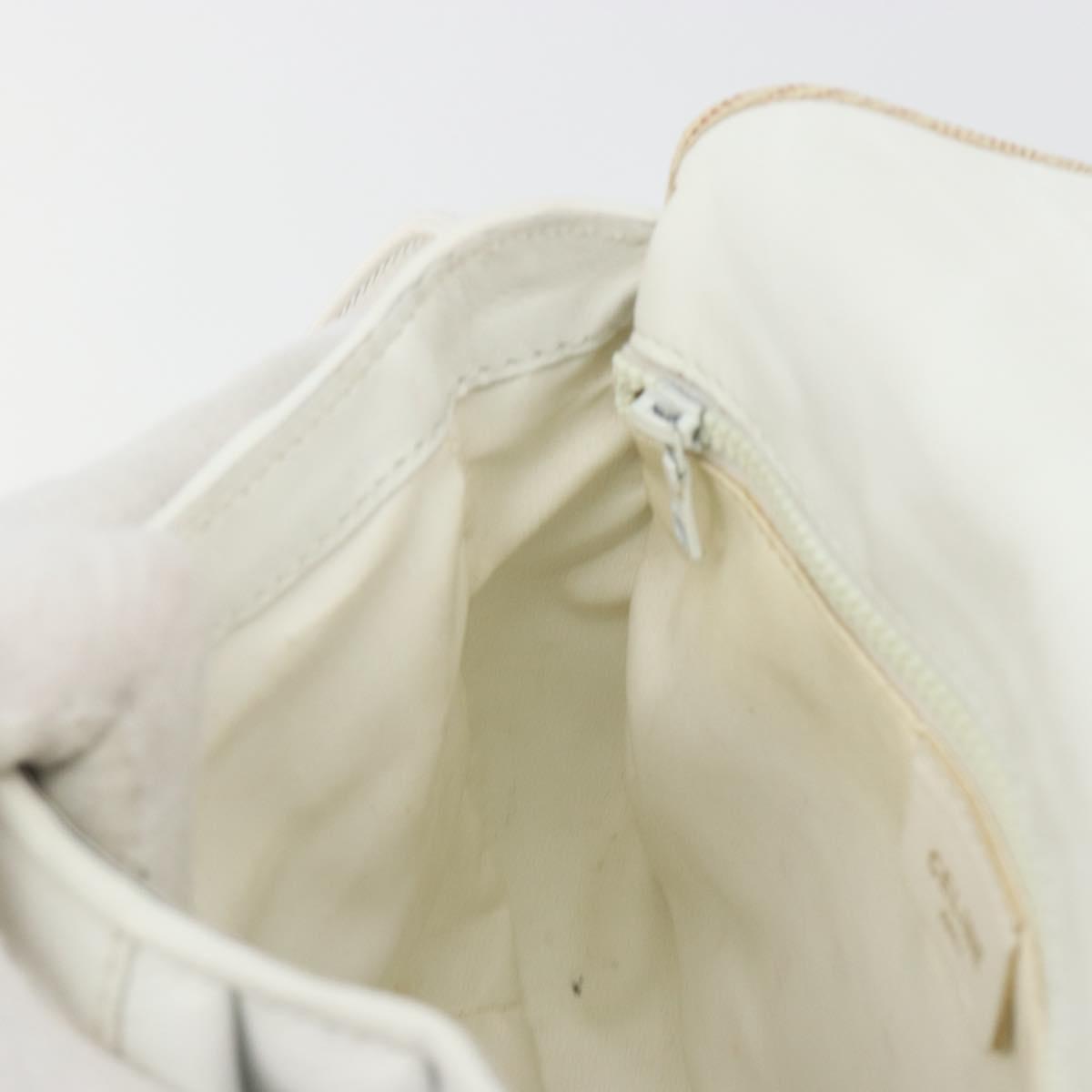 CELINE Horse Carriage Shoulder Bag Leather White Gold Auth 190525A