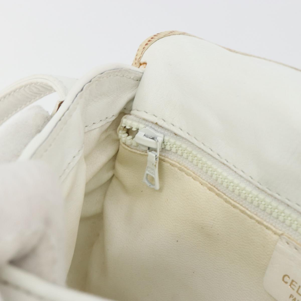 CELINE Horse Carriage Shoulder Bag Leather White Gold Auth 190525A