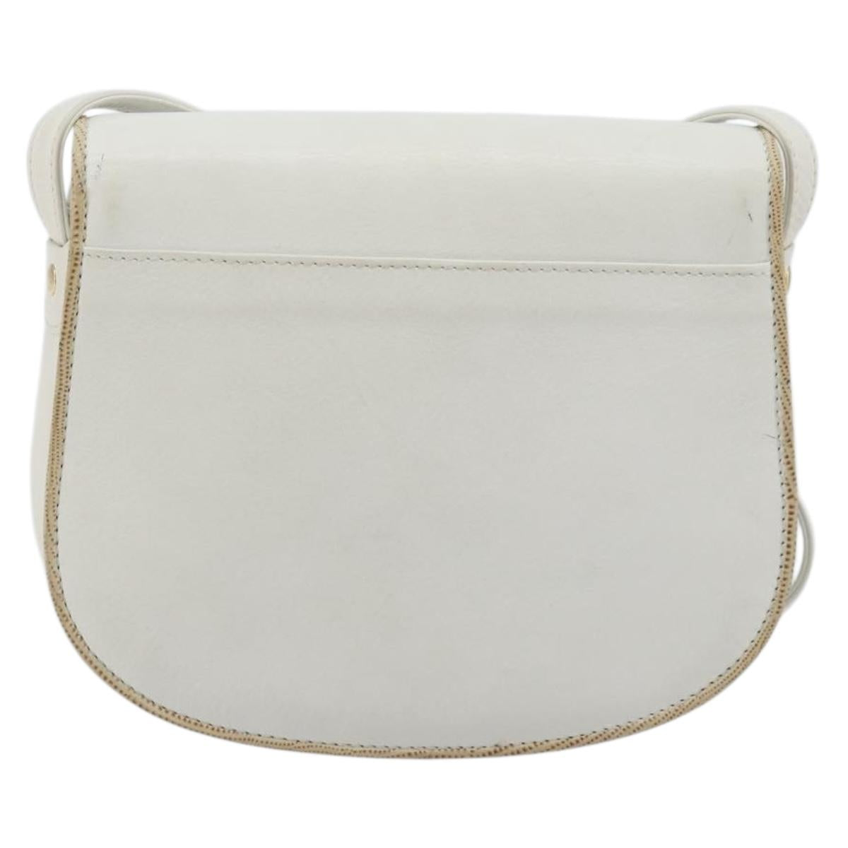 CELINE Horse Carriage Shoulder Bag Leather White Gold Auth 190525A