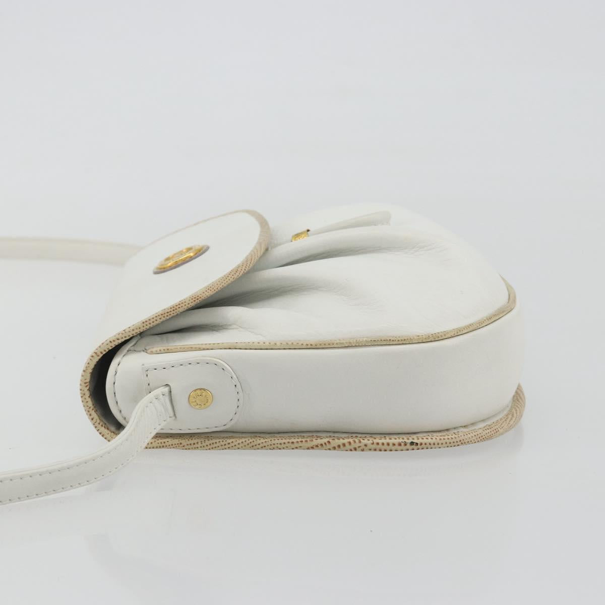 CELINE Horse Carriage Shoulder Bag Leather White Gold Auth 190525A