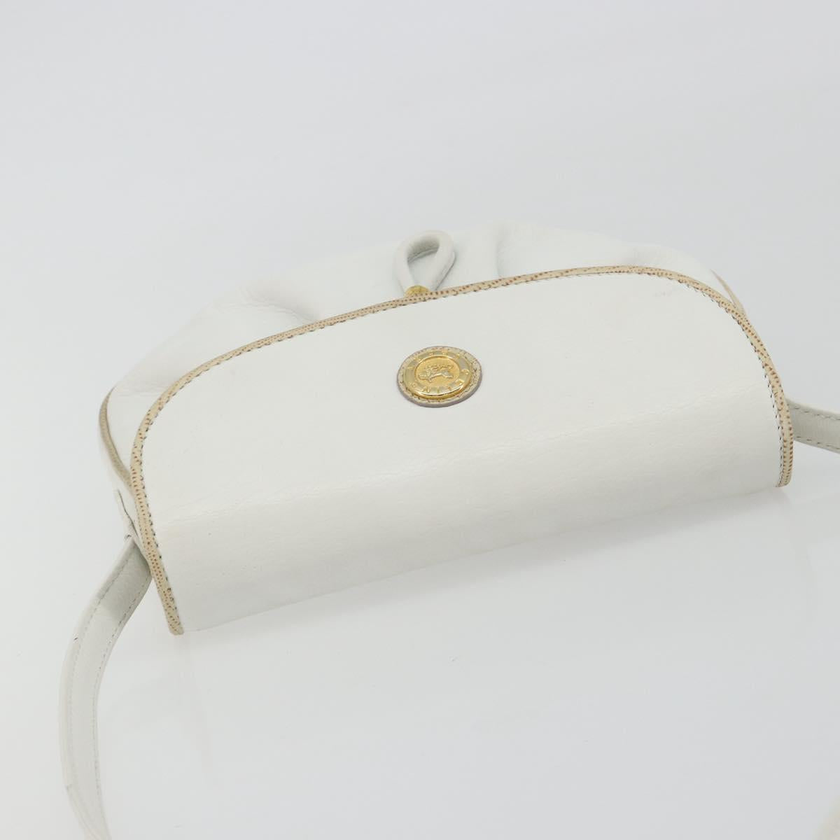 CELINE Horse Carriage Shoulder Bag Leather White Gold Auth 190525A