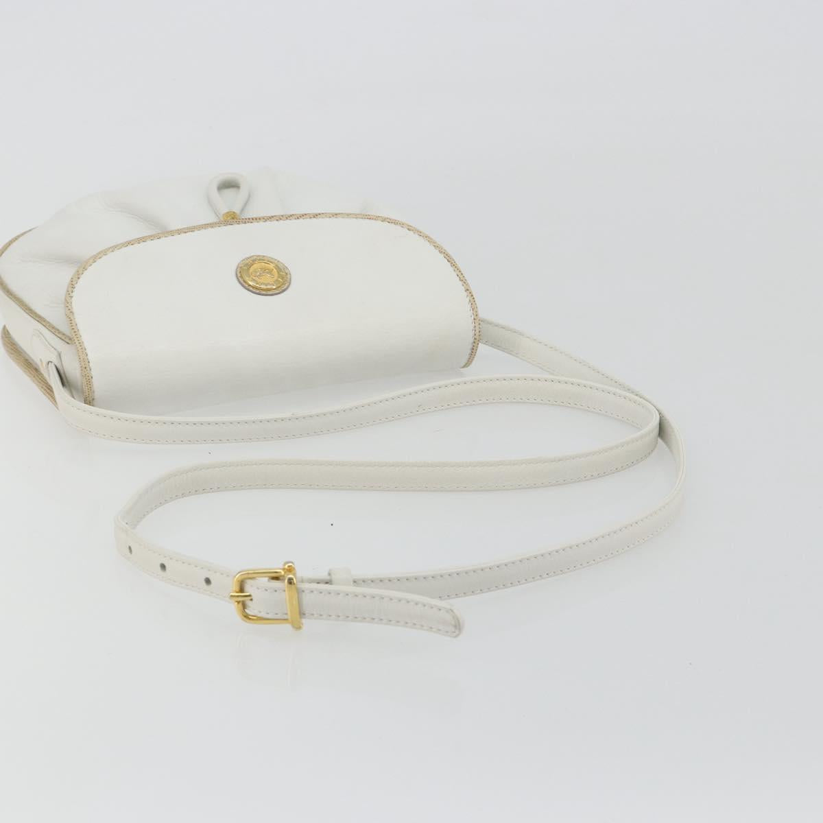 CELINE Horse Carriage Shoulder Bag Leather White Gold Auth 190525A