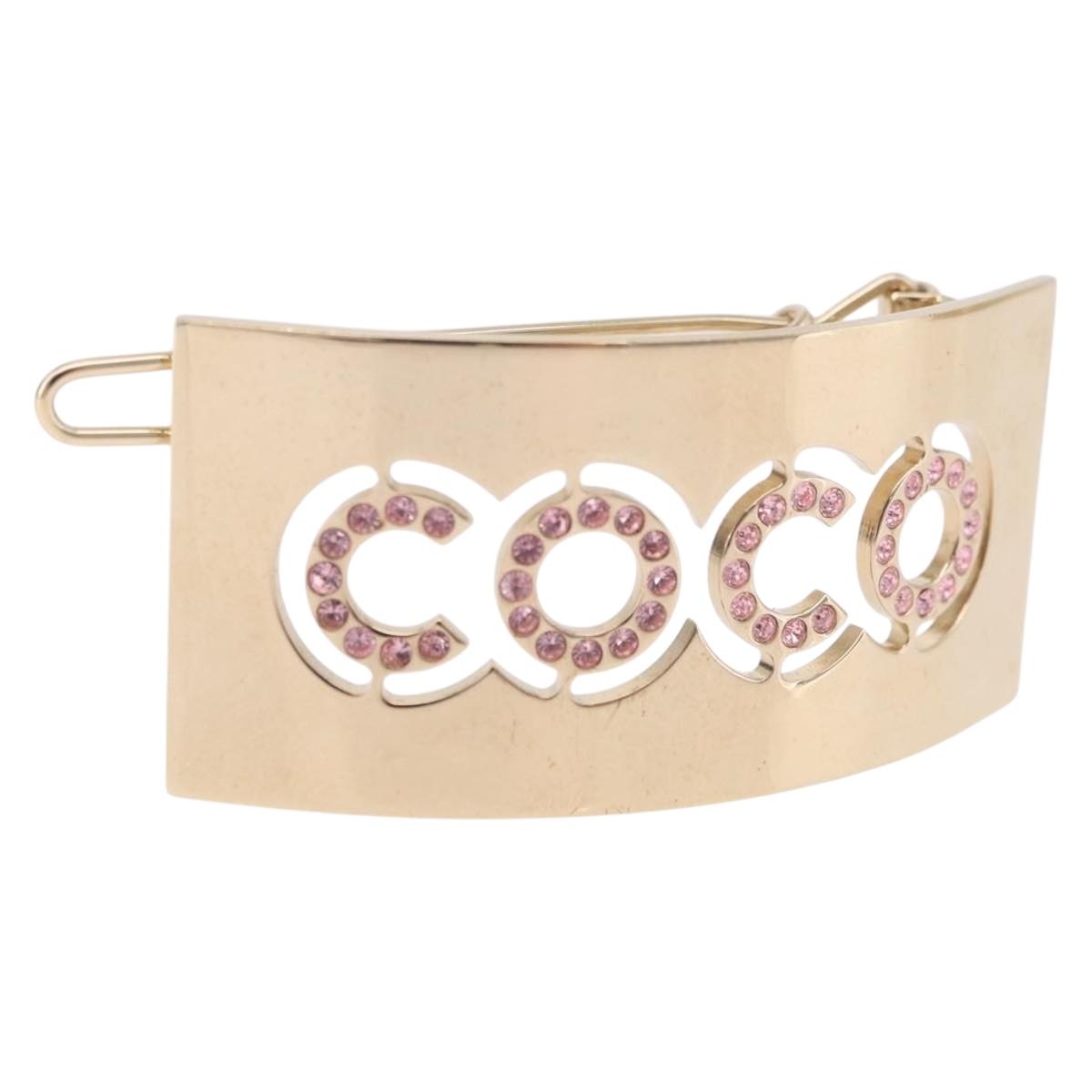 CHANEL COCO Valletta Hair Clip Metal Gold Tone CC Auth 190529M