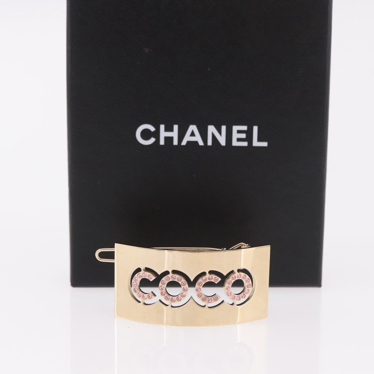 CHANEL COCO Valletta Hair Clip Metal Gold Tone CC Auth 190529M
