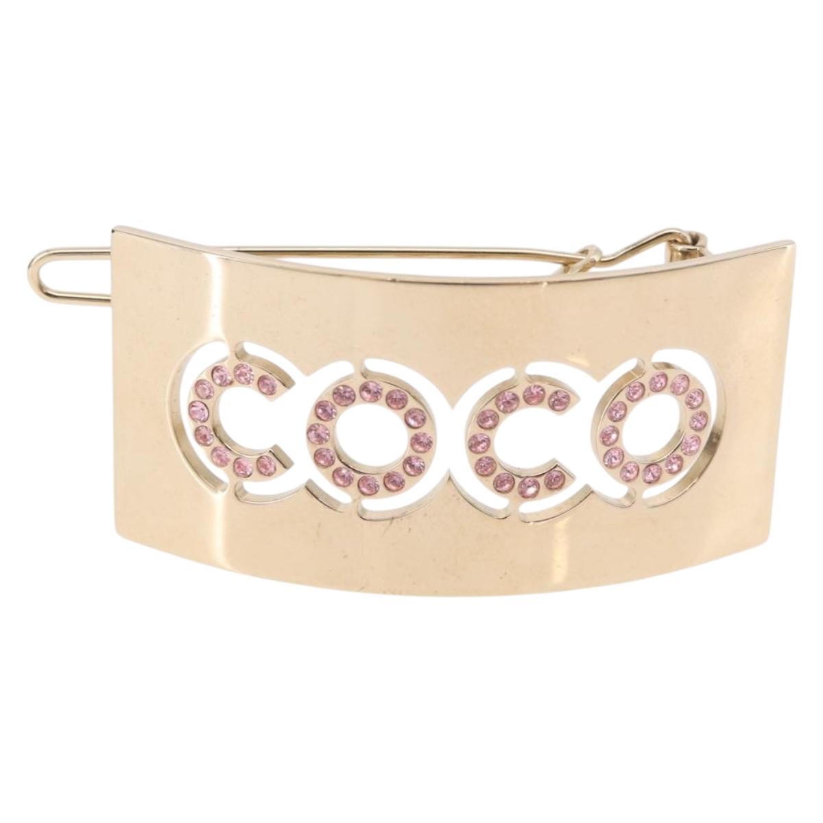 CHANEL COCO Valletta Hair Clip Metal Gold Tone CC Auth 190529M