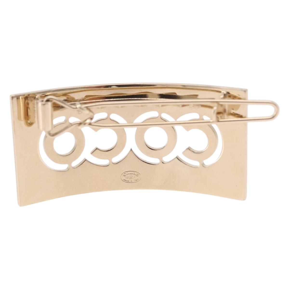 CHANEL COCO Valletta Hair Clip Metal Gold Tone CC Auth 190529M