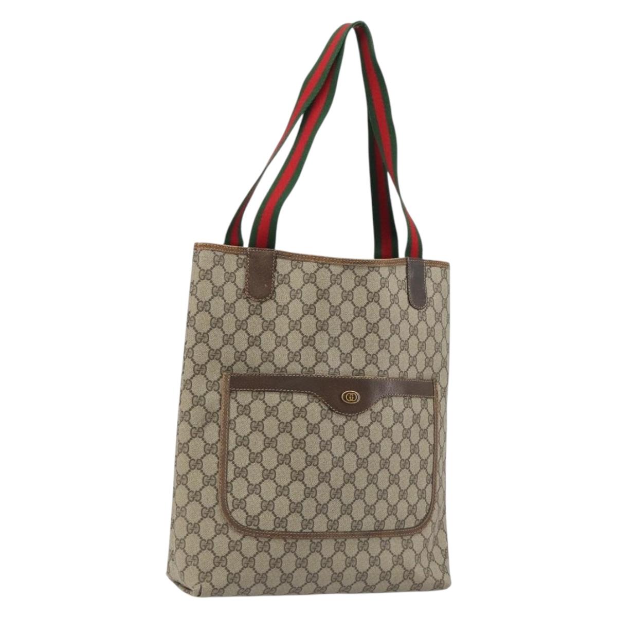 GUCCI GG Supreme Web Sherry Line Tote Bag PVC Beige Gold 39 002 4487 Auth 190532