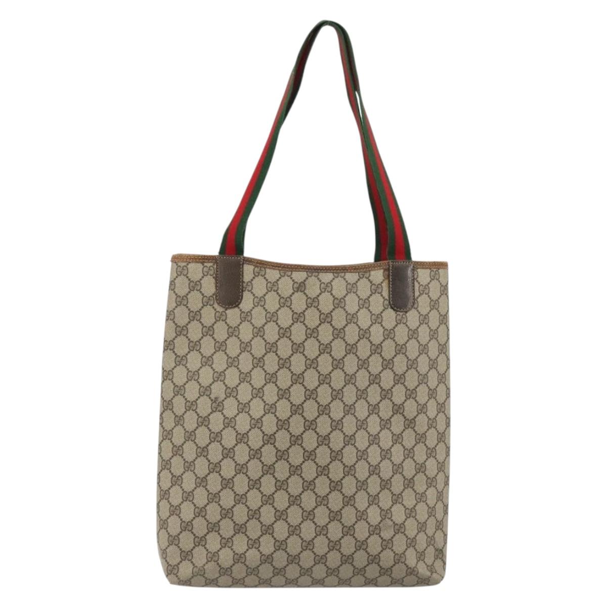 GUCCI GG Supreme Web Sherry Line Tote Bag PVC Beige Gold 39 002 4487 Auth 190532