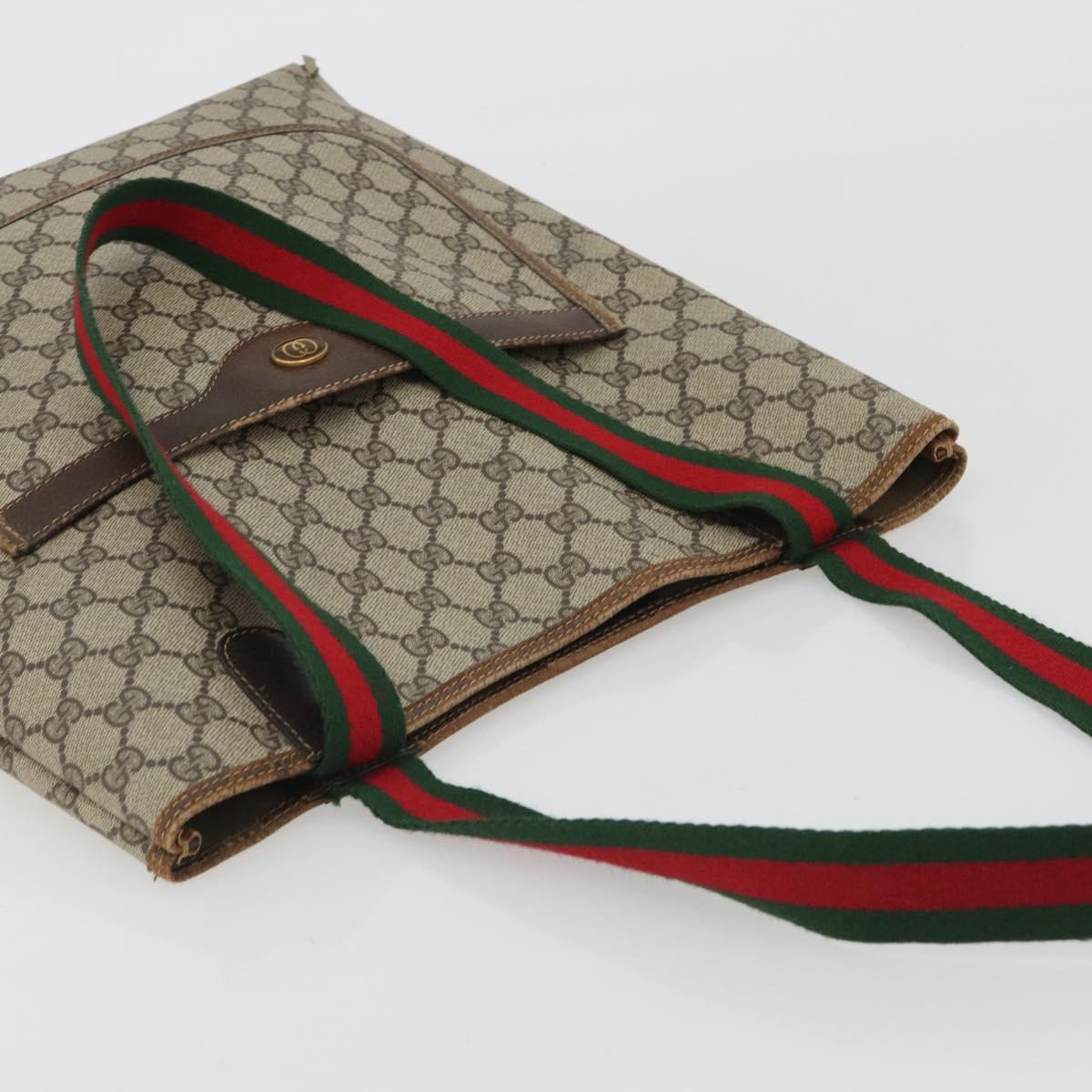 GUCCI GG Supreme Web Sherry Line Tote Bag PVC Beige Gold 39 002 4487 Auth 190532