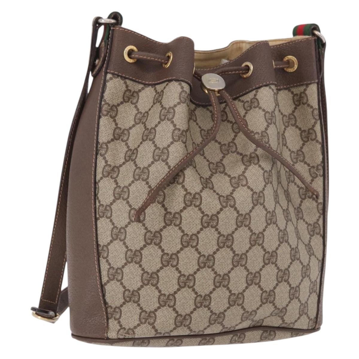 GUCCI GG Supreme Web Sherry Line Bag PVC Beige Gold 116 02 034 Auth 190533