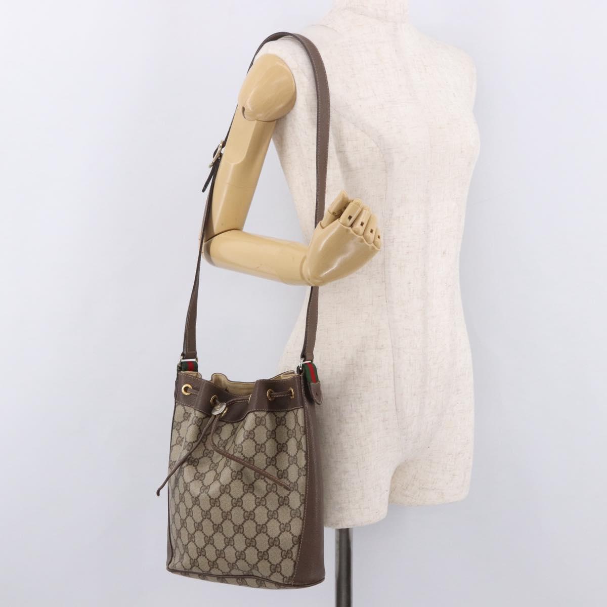 GUCCI GG Supreme Web Sherry Line Bag PVC Beige Gold 116 02 034 Auth 190533