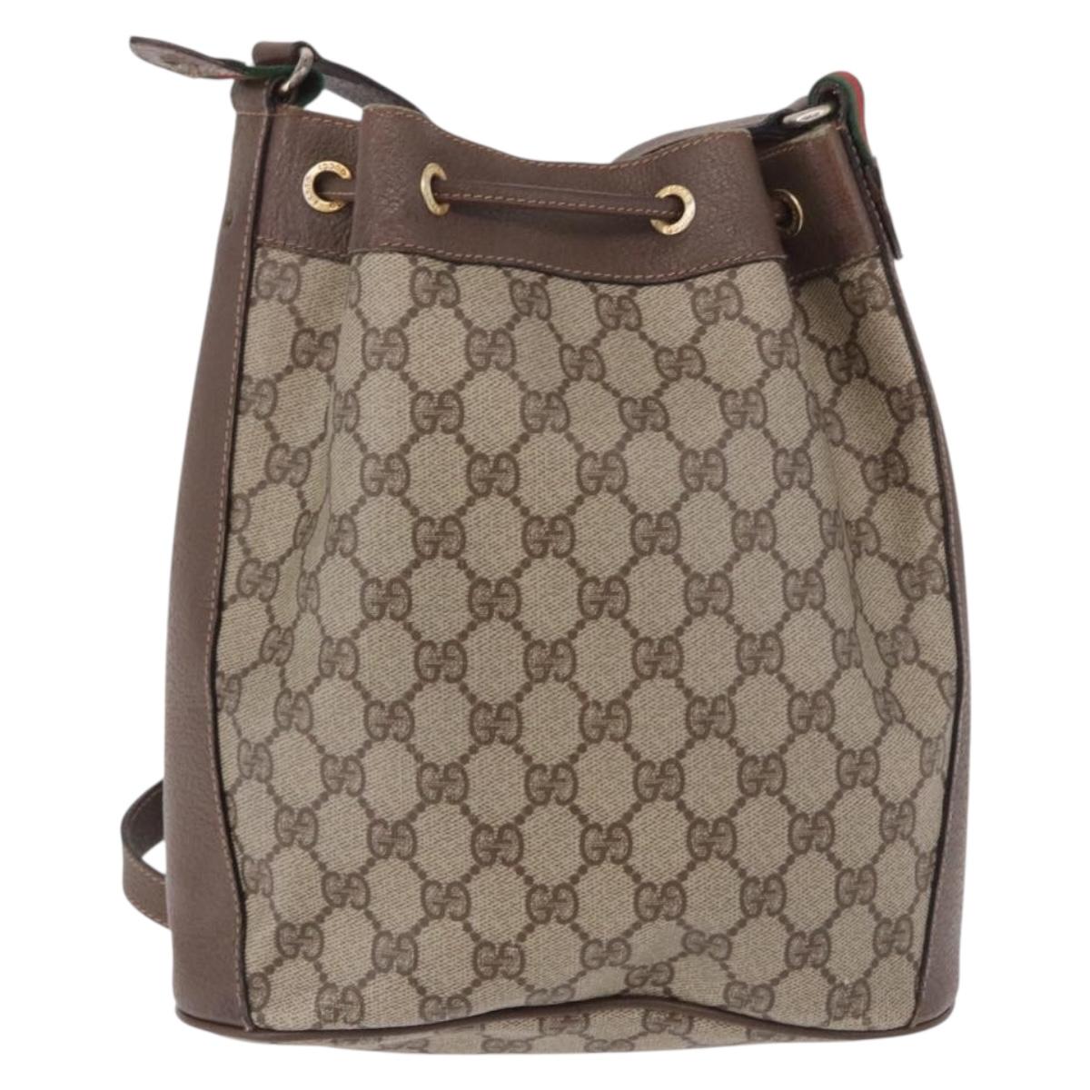 GUCCI GG Supreme Web Sherry Line Bag PVC Beige Gold 116 02 034 Auth 190533