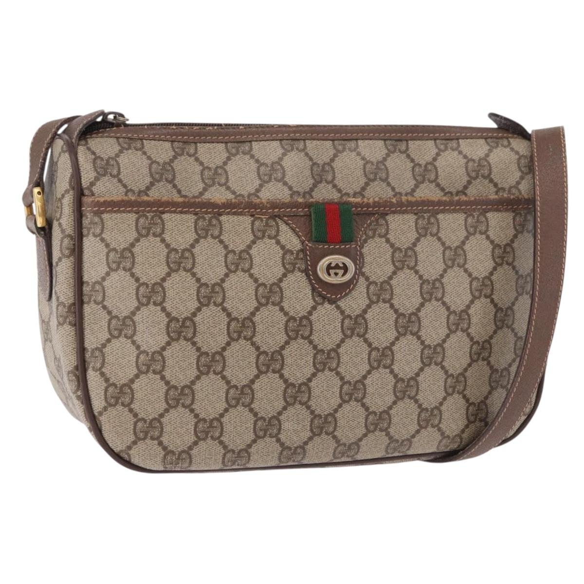 GUCCI GG Supreme Web Sherry Line Bag PVC Beige Gold 89 02 077 Auth 190534
