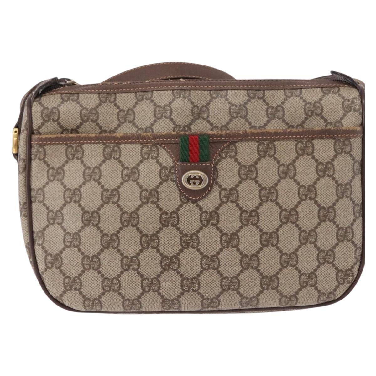 GUCCI GG Supreme Web Sherry Line Bag PVC Beige Gold 89 02 077 Auth 190534