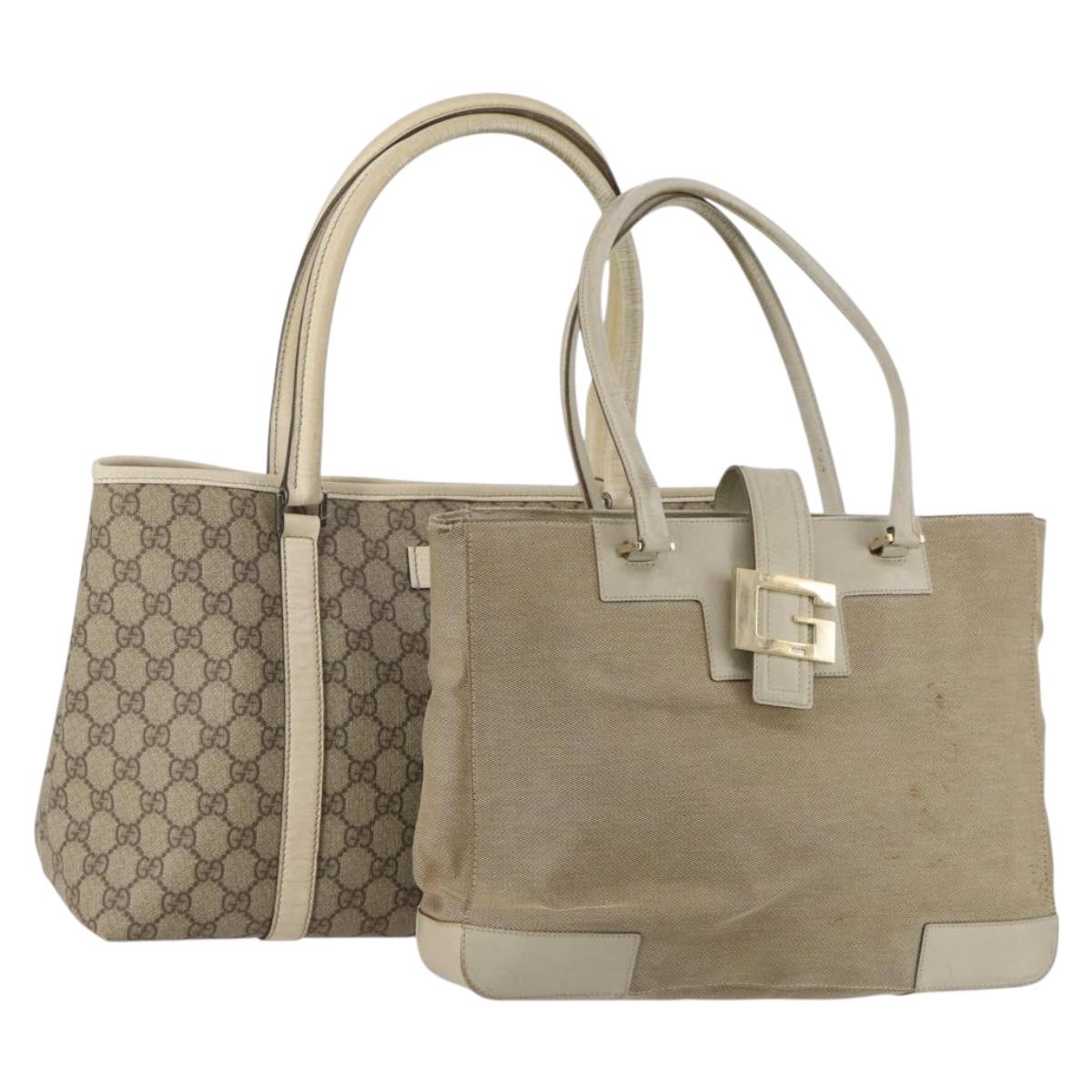 GUCCI GG Canvas GG Supreme Tote Bag PVC 2 Set Beige Auth 190536