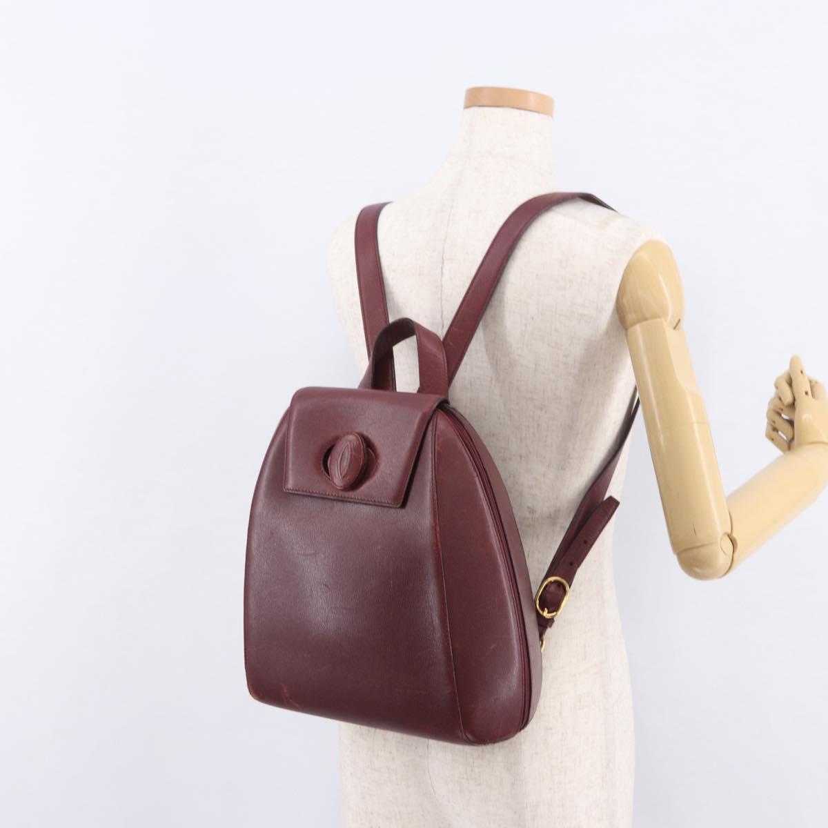 CARTIER Must Line Backpack Bordeaux Gold Auth 190550
