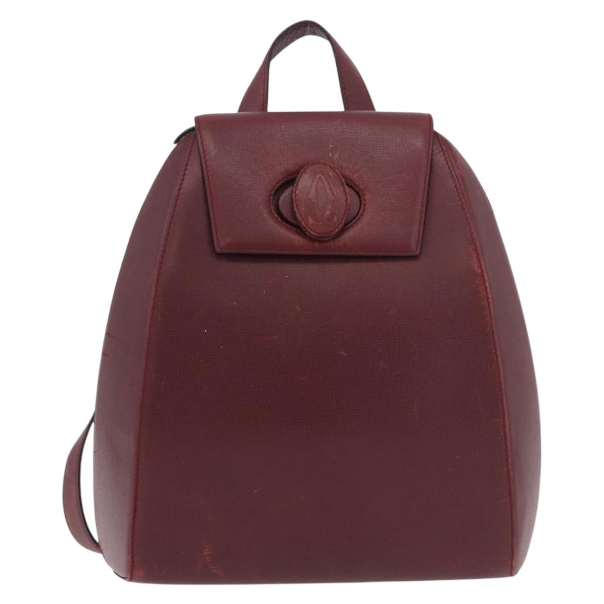 CARTIER Must Line Backpack Bordeaux Gold Auth 190550
