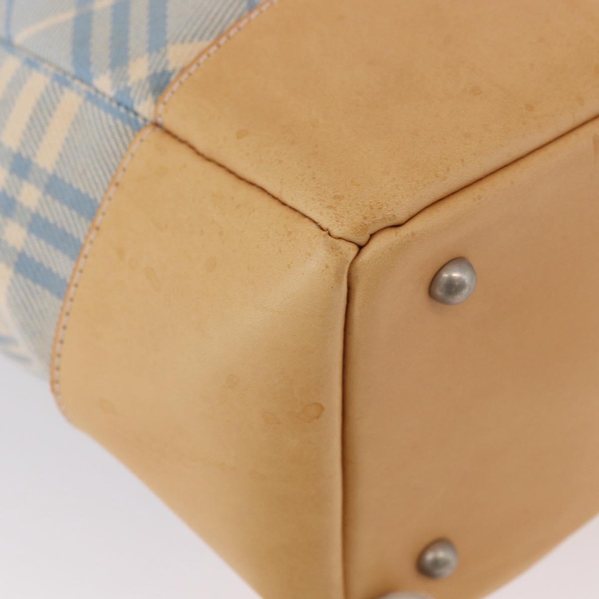 BURBERRY Nova Check Tote Bag Canvas Light Blue Beige Auth 190551