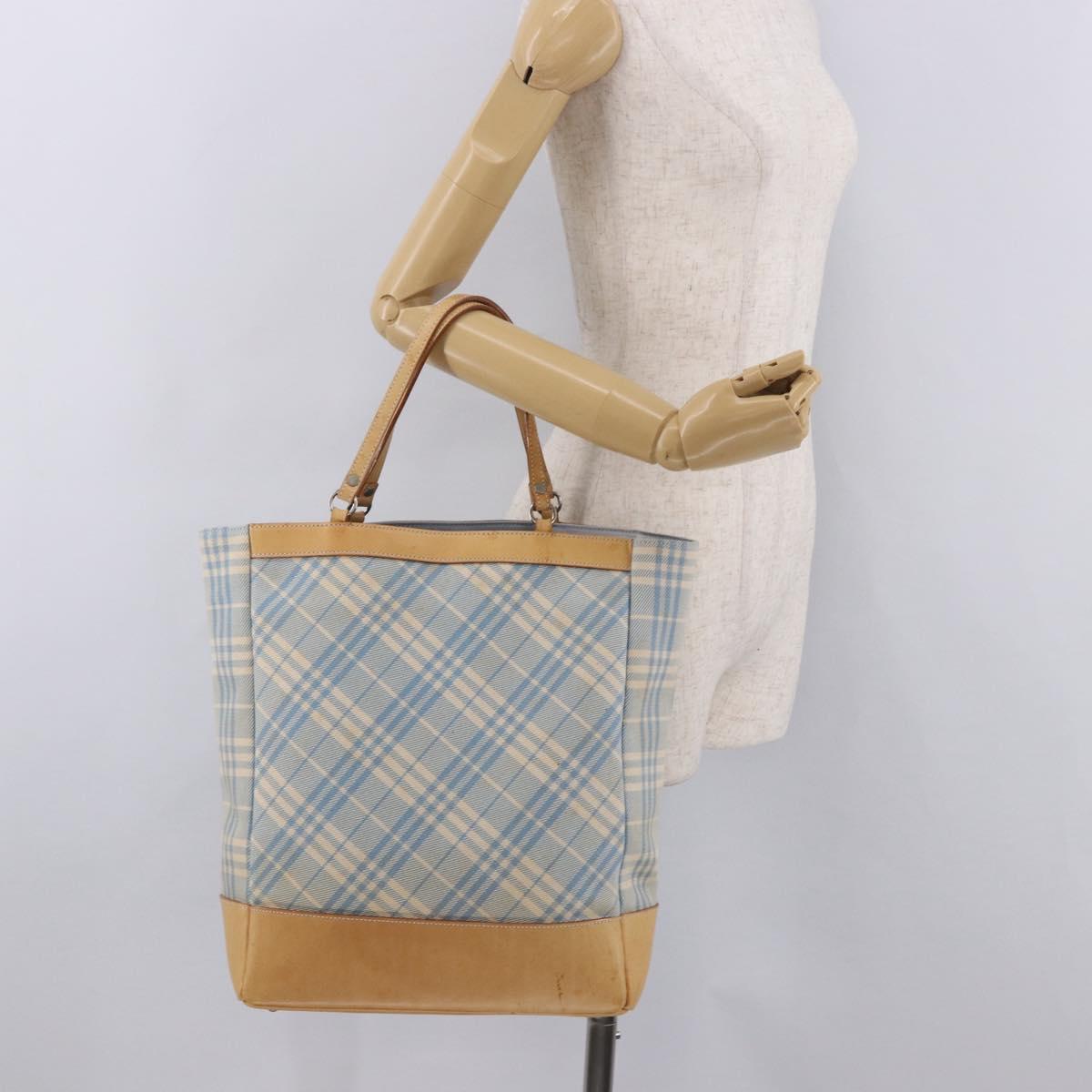 BURBERRY Nova Check Tote Bag Canvas Light Blue Beige Auth 190551