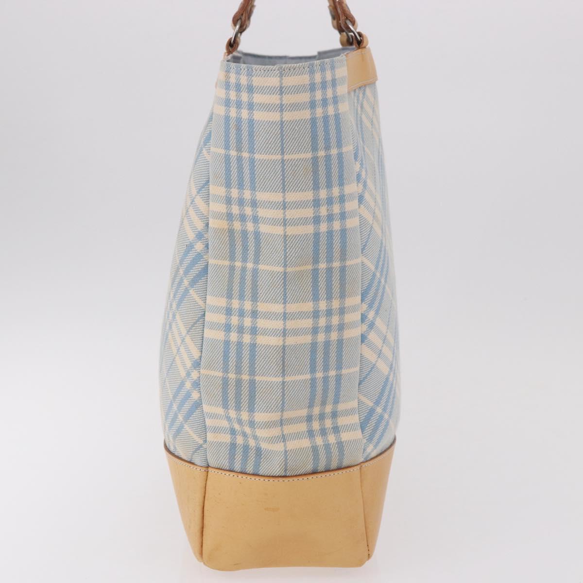 BURBERRY Nova Check Tote Bag Canvas Light Blue Beige Auth 190551