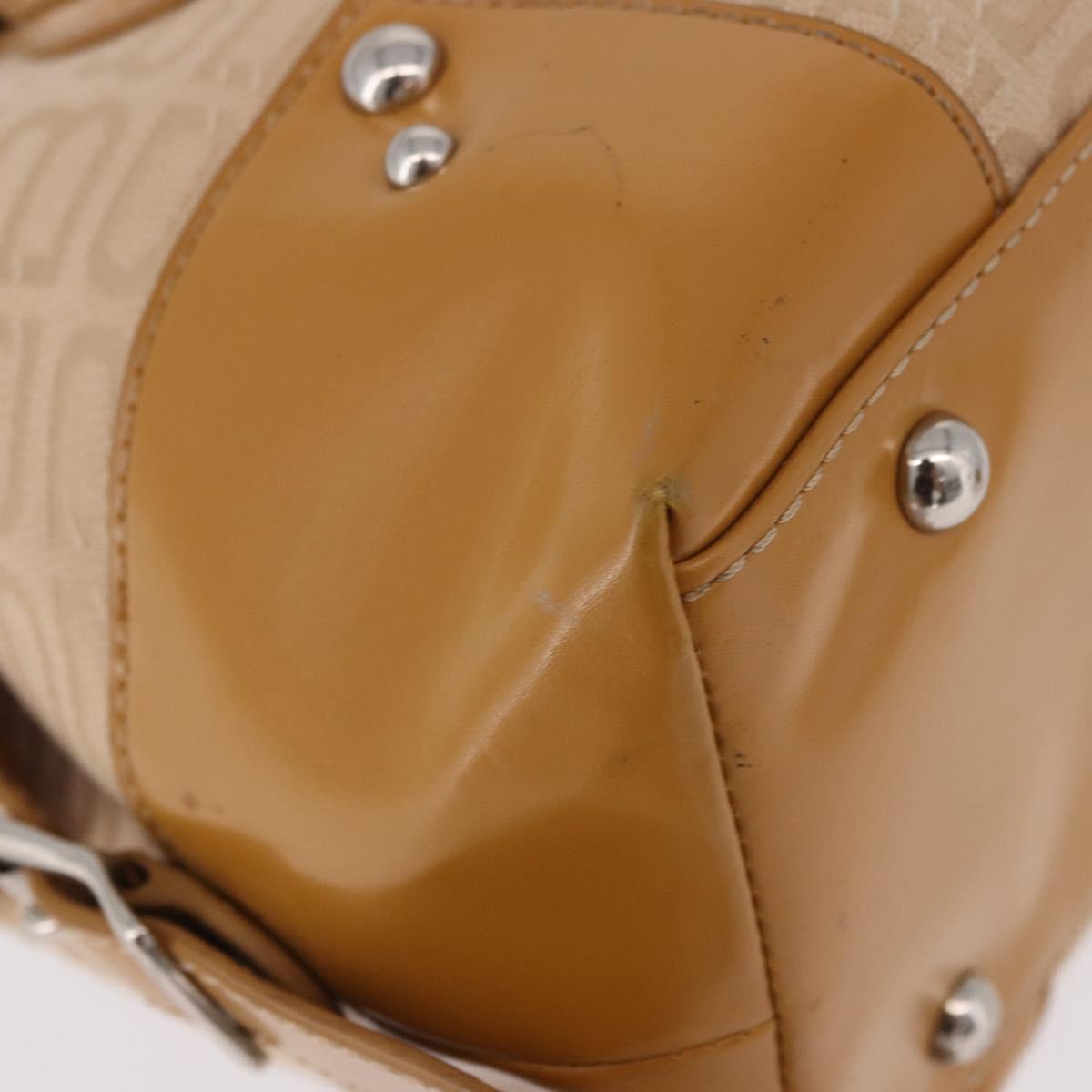 BALENCIAGA Boston Bag Canvas Beige Silver Auth 190552
