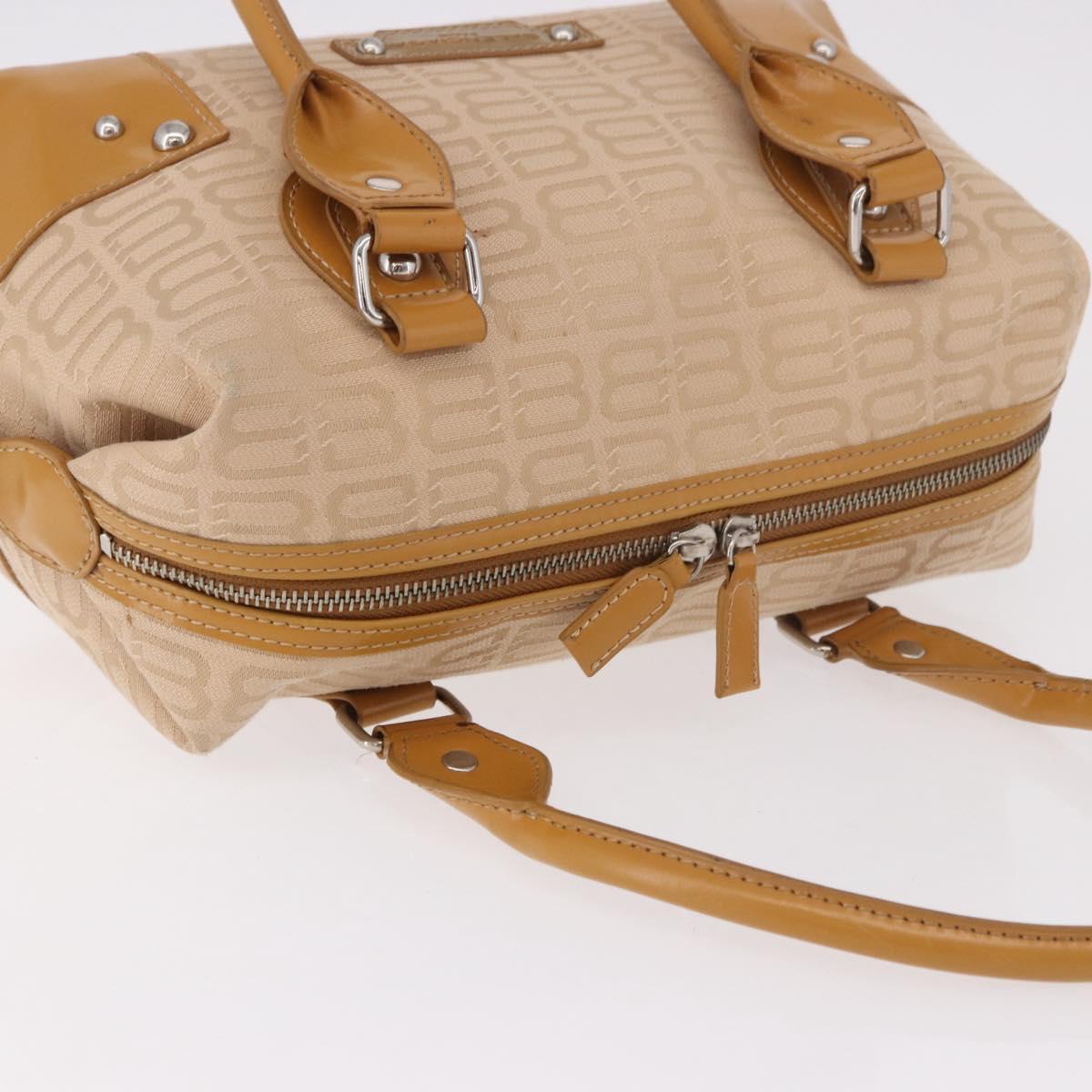 BALENCIAGA Boston Bag Canvas Beige Silver Auth 190552