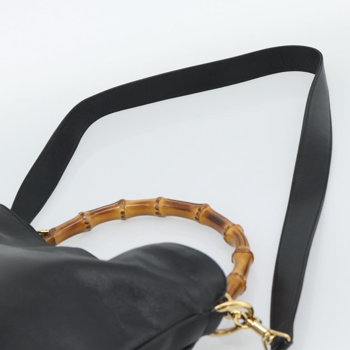 GUCCI Bamboo Hand Bag Leather 2way Black Gold 001 1705 Auth 190553