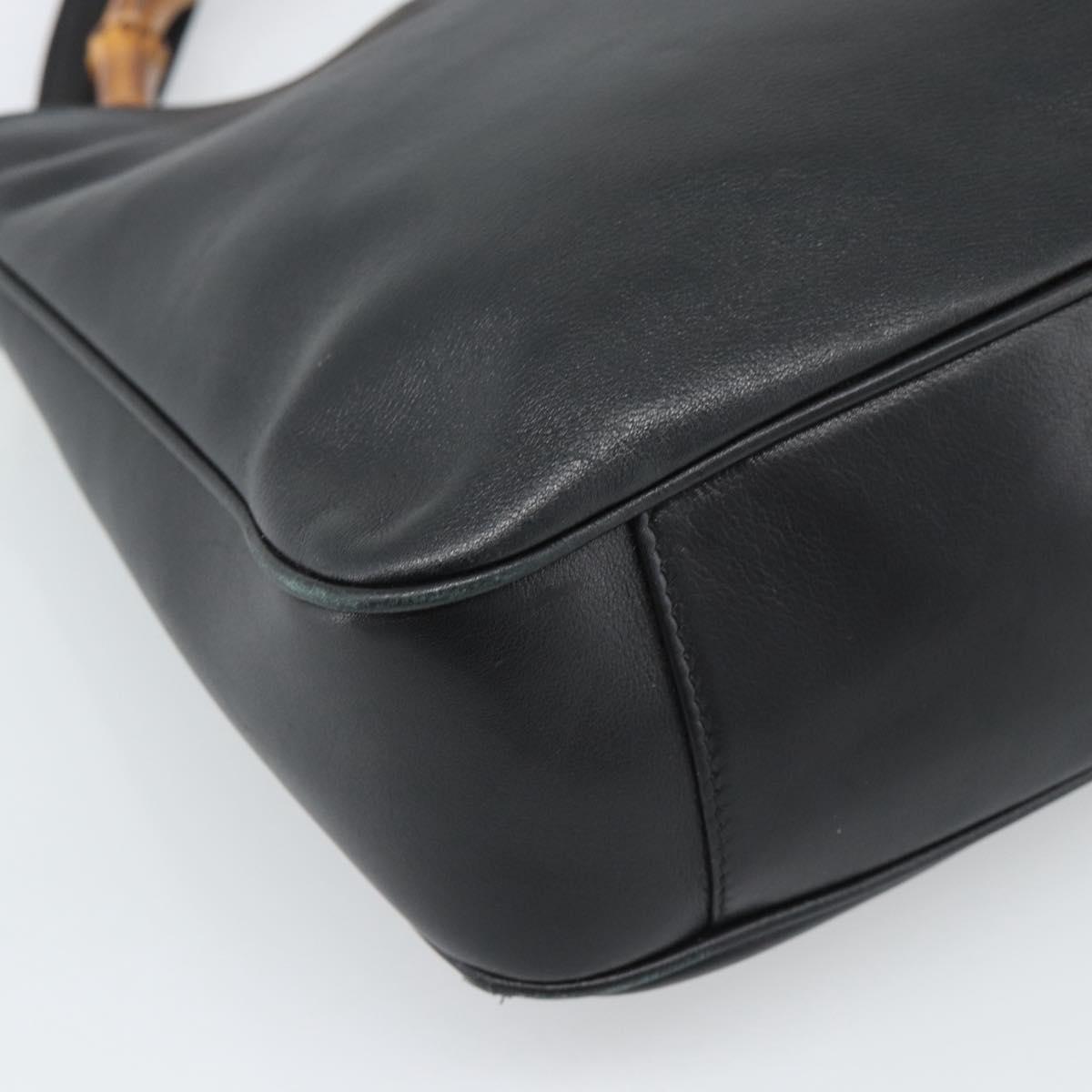 GUCCI Bamboo Hand Bag Leather 2way Black Gold 001 1705 Auth 190553