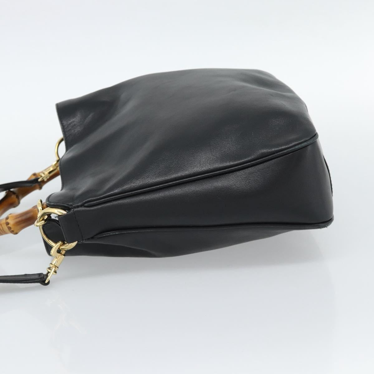 GUCCI Bamboo Hand Bag Leather 2way Black Gold 001 1705 Auth 190553