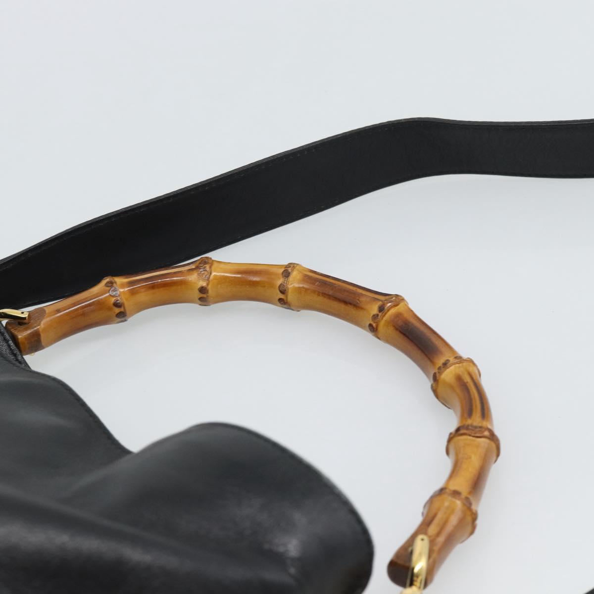 GUCCI Bamboo Hand Bag Leather 2way Black Gold 001 1705 Auth 190553